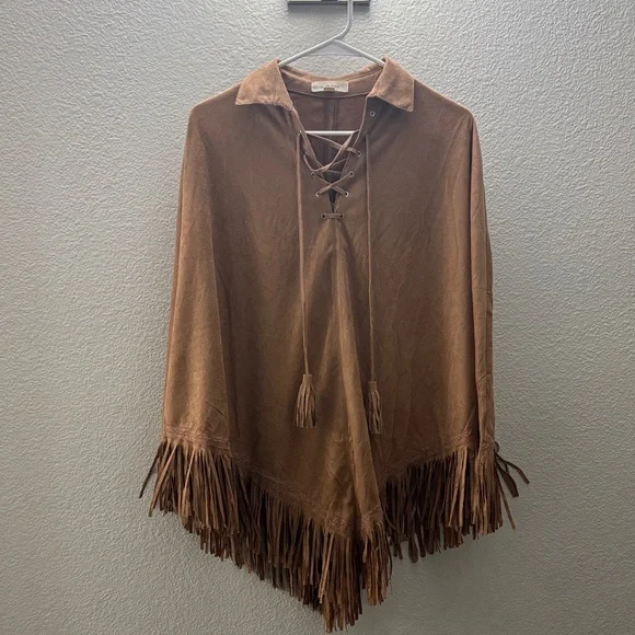 Brown Fringe Poncho - Picture 1 of 3